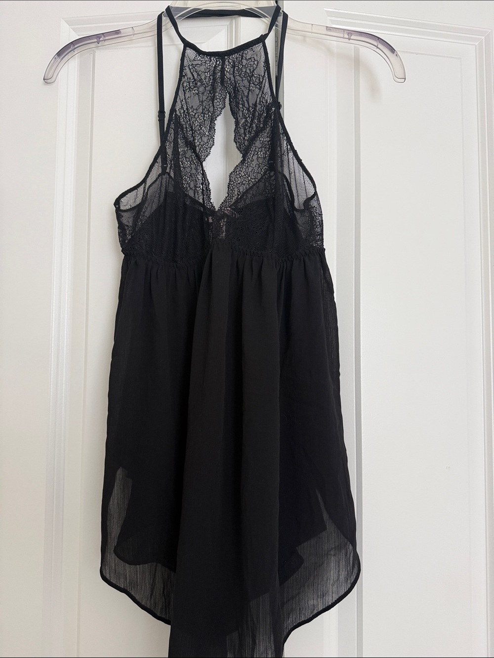 Victoria's Secret Black Lace Halter Chemise with Sheer Skirt